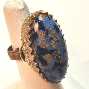 Vintage blau goldfarben Ring verstellbares Fach Parfum Duft - Bild 1 von 9
