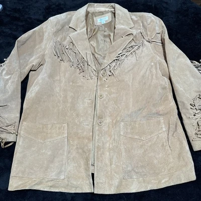 Abrigo de gamuza de cuero con flecos de granero marrón talla 1X d & Co para mujer Foto 1 de 4