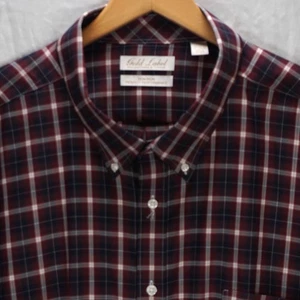 GOLD LABEL ROUNDTREE YORKE LONG SLEEVE SHIRT RED WHITE BLUE PLAID 4XB 4XL BIG - Picture 1 of 5