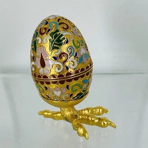 Cloisonné 2.25" Huevo Floral Flores Esmalte en Pie de Pájaro Soporte - Imagen 1 de 12