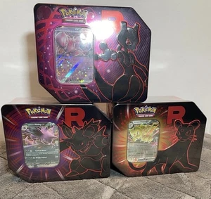 Pokémon Destined Rivals Tin Set Of 3 Team Rocket Sealed TCG All Promos Included - Picture 1 of 5