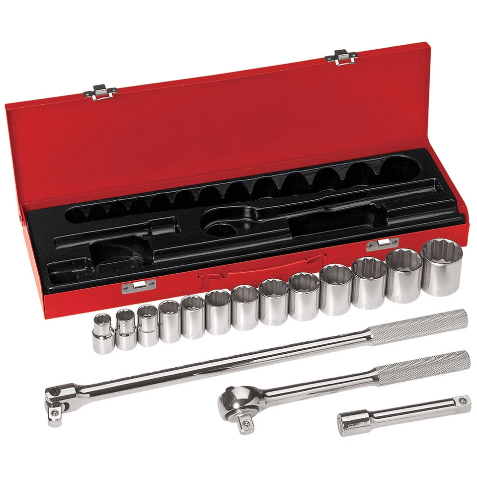 Klein Tools 65512 1/2-Inch Drive Socket Wrench Set, Red, 16-Piece - Image 1 of 1
