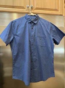EXPRESS SHIRT CASUAL BUTTON DOWN NAVY W/ WHITE POLKADOTS MENS LG 16-16-1/2 NECK - Picture 1 of 7
