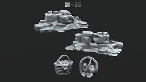 Scenery Elements Rocks and Basket - Davale Games 3D Printed w High Quality Resin - Picture 1 of 7
