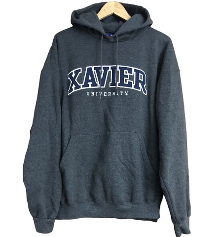 Champion Authentic Hoodie 2XL Xavier University Embroidered Dark Gray w/ Pocket Cover