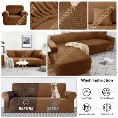 1/2/3/4 Seater Slipcover Solid Sofa Covers Stretch Couch Furniture Protector - Image 1 of 4