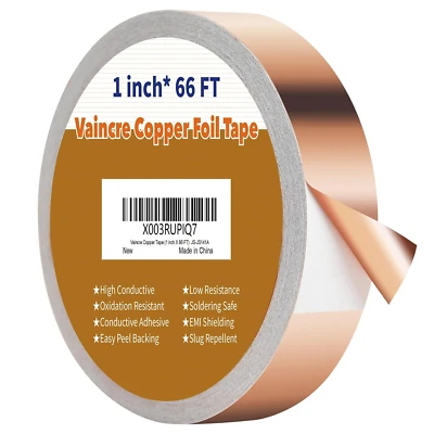 Copper Tape (1Inch X 66 FT), Copper Foil Tape with Conductive Adhesive for Stain - Image 1 of 4