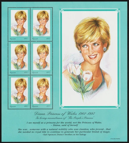 Stamps PRINCESS DIANA White Tulips InRemembrance Souvenir Mini-Sheet Of 6 Stamps Cover