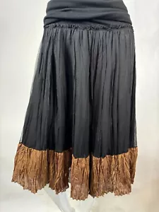 Donna Karan Collection Black & Bronze Tiered Silk Midi Skirt Womens S Foldover W - Picture 1 of 22