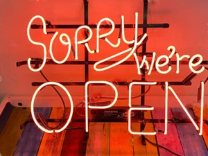 Sorry we're Open Red Neon Sign Light Shop Bar Club Display Decor 19"x15" - Picture 1 of 1