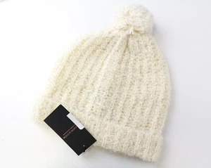 MAISON SCOTCH Teddie Women Hat OS Off-White Alpaca Wool Blend Pom Beanie - Picture 1 of 4