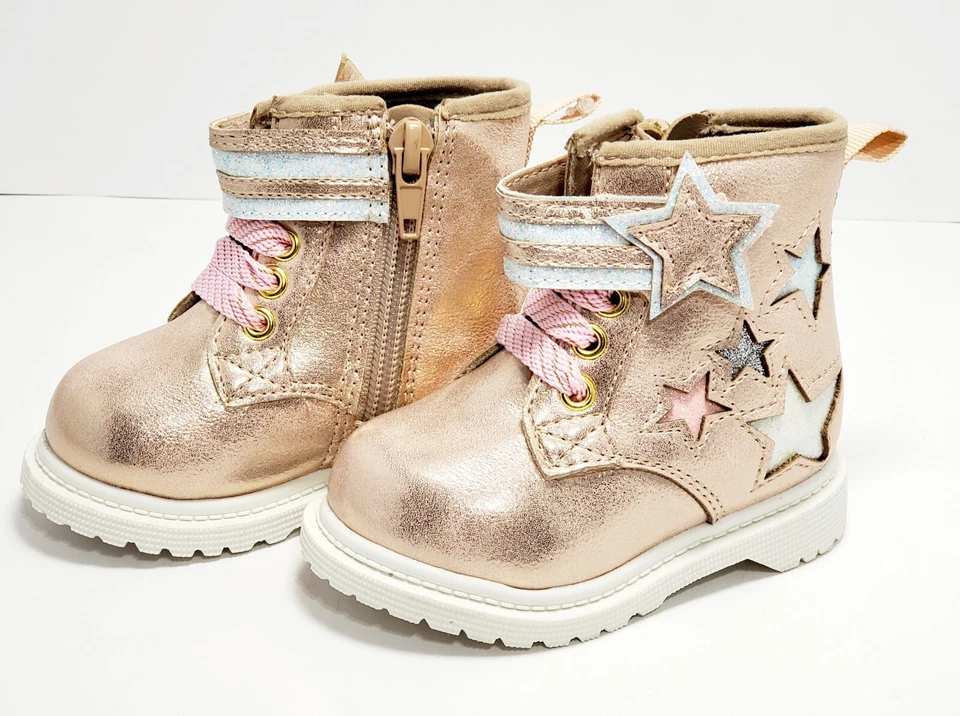 Bota Infant Girl Combat Stars tamanho 3 zíper lateral nova com etiquetas - Imagem 1 de 4