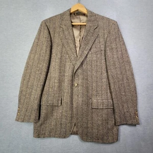 Brooks Brothers Blazer Mens 40L Tan Herringbone Striped Tweed Wool Made in USA - Picture 1 of 12