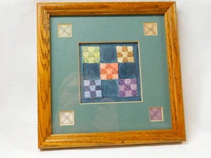 Vintage 1989 Framed Print PA Dutch Artist SUSIE RIEHL Amish Quilt Signed 9x9" - Picture 1 of 6