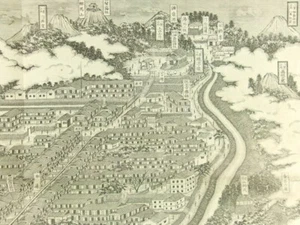 IKAHO ONSEN Japanese Copperplate Print Bird's-eye view Hot spring Meiji Map s717 - Picture 1 of 10