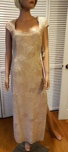 NWT Elegant Chaudry champagne silk embroidered beaded formal gown cap sleeve Med - Picture 1 of 10