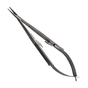 Castroviejo Needle Holder, 7", Curved, Diamond Dust Jaws, Round Handle, w/ Lock - Picture 1 of 1
