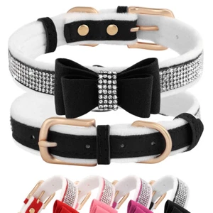Cute Bowtie Dog Collar for Girl Dogs Adjustable Plush Suede for Pet Puppy Cat - Picture 1 of 24