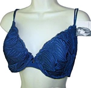 Jaclyn Smith Push Up Bra 36B Phoenix Underwire Dark Teal Blue Textured Lace 36 B - Picture 1 of 6