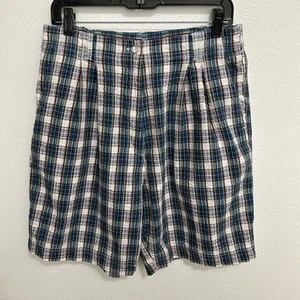 Bermuda vintage anni 80 90 Woolrich Seersucker blu a quadri taglia 16 Coastal Preppy - Foto 1 di 8