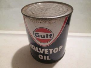 1960s era GULF VALVETOP OIL Old Metal Oil TIN Can FULL VINTAGE ANTIQUE - Picture 1 of 9