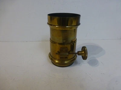 Ancien objectif en laiton pour chambre photographique  XIXe Focale environ 200mm - Photo 1/3