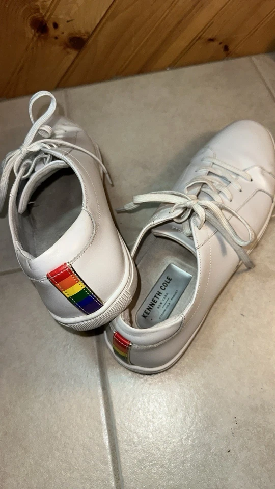 Kenneth Cole Logan Pride Awearness Mens Size 12 Sneakers Shoes White Leather - Image 1 of 4