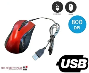 USB 2.0 Optical Wired Scroll Wheel Mouse For PC Laptop Notebook Desktop Red Mice - Picture 1 of 7