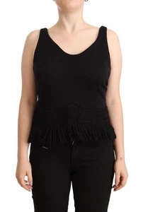ERMANNO SCERVINO Women Black Tank Top Cotton Round Neck Sleeveless Casual Blouse - Picture 1 of 4