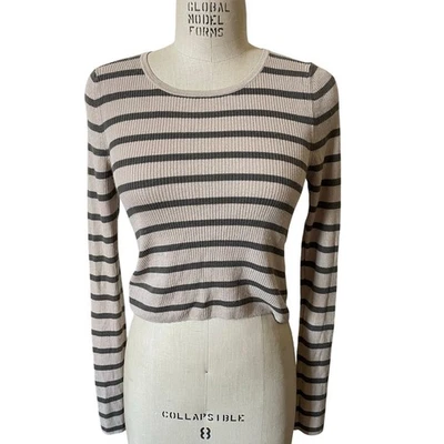 Top corto NAADAM seda y cachemir tostado a rayas manga larga talla mediana Foto 1 de 4