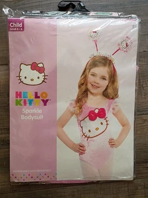 Sanrio Hello Kitty розовый бархат блестящий боди, девочки Sz маленький (4-6) 3-D бант - Изображение 1 из 4