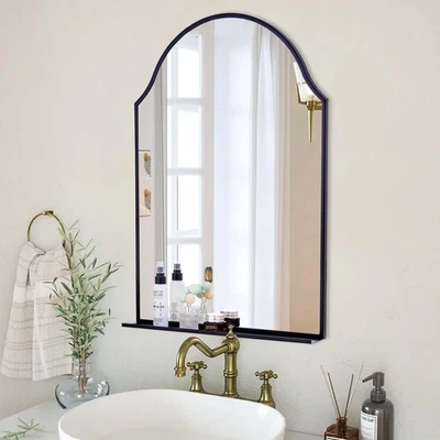 Black Arched Mirror, 34'' x 22'' Bathroom Mirror with Shelf, Modern Decorativ... - Image 1 of 4