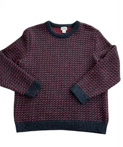 Vintage LL Bean Men’s Birds Eye Norwegian Wool Fisherman Sweater Red Gray XL - Picture 1 of 7