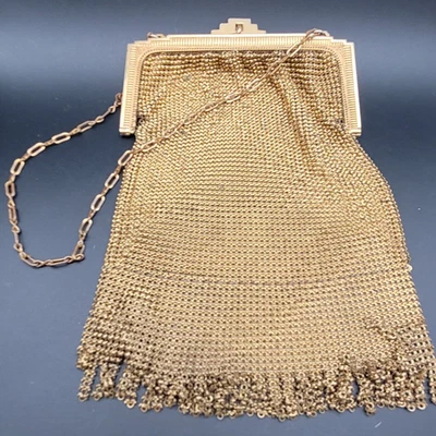 Whiting & Davis Art Deco Gold Mesh Purse Fringe c.1920s Vintage Evening Bag - Image 1 of 4