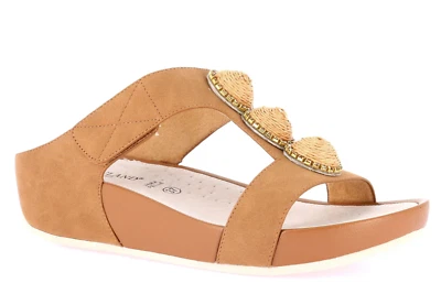 Sandali ciabatte Grunland DIRA CI0881 camoscio cuoio zeppa 5 cm Made in Italy - Immagine 1 di 4