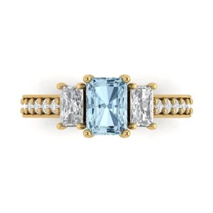 1.88 tcw Emerald Cut Engagement Ring for Women 14K Yellow Gold Blue Promise Ring - Picture 1 of 11