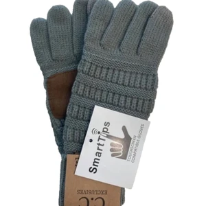 C.C Natural Grey Solid Ribbed Smart Touch Gloves. - Picture 1 of 1