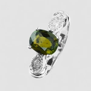 Anillos vibrantes de turmalina verde amarillenta de 1,70 quilates de plata de ley 925 hechos en hanad - Imagen 1 de 8