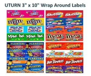 2 Uturn 3" x 10"  Peel & Stick candy Vending Labels Stickers Wrap around - Picture 1 of 5