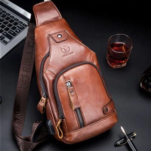 Men's Sling Backpack Genuine Leather Chest bag Crossbody Bag Shoulder Bag New S - Picture 1 of 18