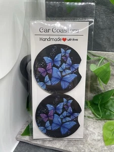2 PC Car Cup Holder Coaster Set 2.75" Anti Slip Silicone Back New Butterfly 28 - Picture 1 of 2