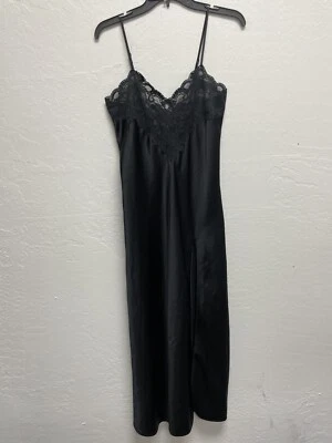 Vestido De Colección Victoria's Secret Satinado S Negro Encaje Lencería Correa de Espagueti Foto 1 de 4