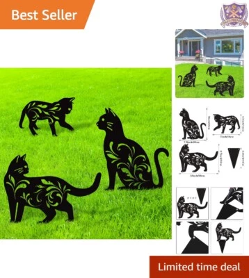 3 Pack Metal Cat Garden Statues - Black Decorative Lawn Ornaments for Yard Use - Image 1 of 4