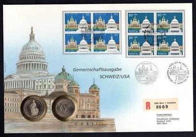 Switzerland - USA joint issue 1991 Fdc set (inc.1 $ + 2 Francs coins) - Image 1 of 4