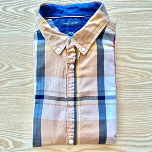 Tommy Hilfiger Large Shirt Mens Orange Blue 24" Pit-to-Pit Designer Slim Fit Men - Picture 1 of 10