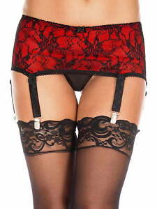 Music Legs Female Spandex and Flower Lace Suspender Belt with G-String Set - One