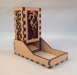 Dragon v4 Dice Tower and Tray Red Acrylic Window COMPACT DESIGN Laser Cut MDF - Picture 1 of 6