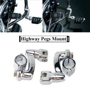Chrome Highway Foot Peg Clamp Mounts For 1.25" Engine Guard Harley Honda Touring - Picture 1 of 11