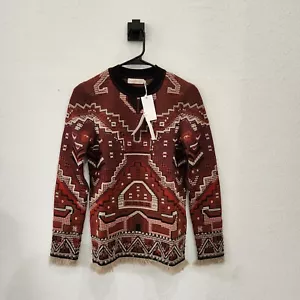 Suéter Tory Burch Para Mujer XS Tapiz Jaquard Adornado Granate Flecos Cuentas - Imagen 1 de 8