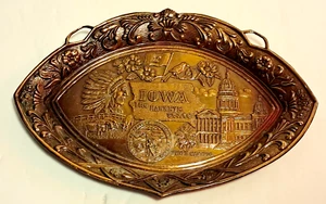 MCM Vintage Copper Souvenir Trinket Tray Metal Ashtray IOWA State 7 inch Japan - Picture 1 of 10